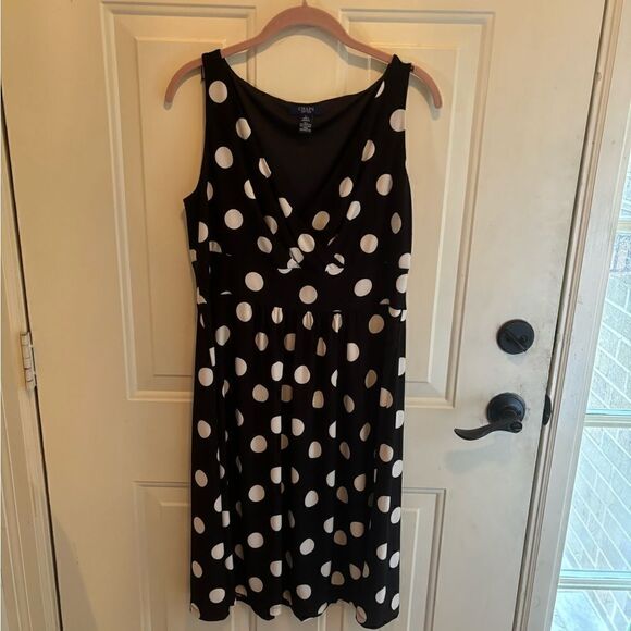 Chaps Black and White Polka Dot Dress size L - Picture 2 of 4